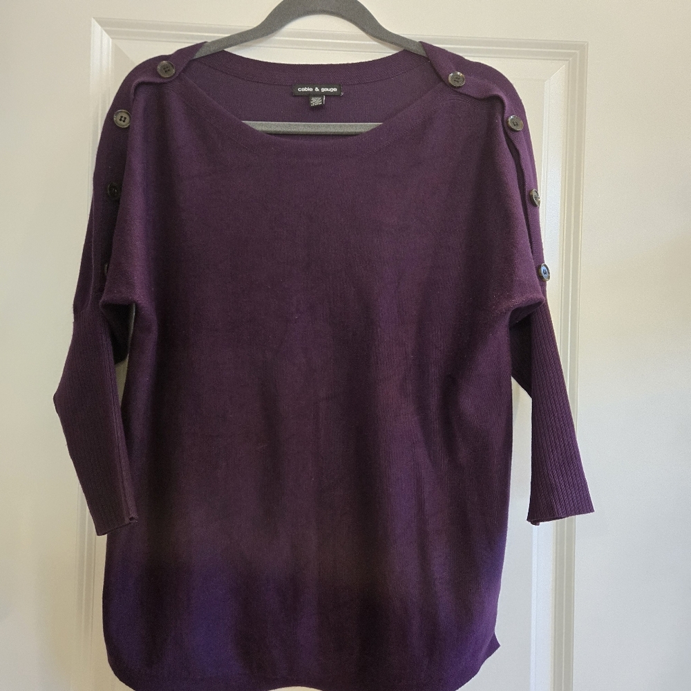 Purple Button-Shoulder Sweater